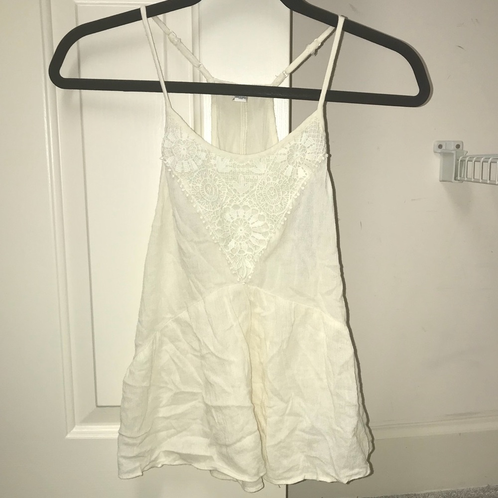 american eagle cream embroidered tank top